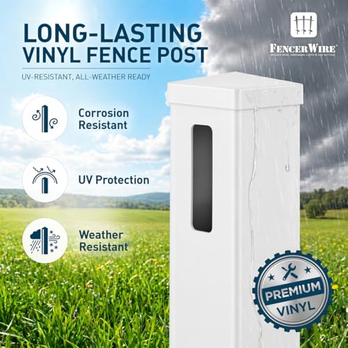 Fencer Wire 204FT Vinyl Ranch Fence Kit, 3-Rail White PVC Fence System with 4ft H x 4ft W Gate, 6ft Posts & 8ft Rails, UV-Resistant, Easy Installation, Durable Outdoor Fencing for Ranch, Yard & Farm - size: 204 FT W/ Gate