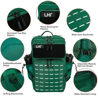 LHI Tactical Military Backpack for Men 25L/45L Large Molle Army Assault Pack 3 Day Hiking Rucksack With Bottle Holder - color: Dark Green, size: 45L