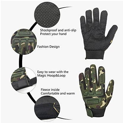 Long Keeper Kids Cycling Tactical Gloves – Boys Sport Climbing Fishing Gloves Anti Slip Full Finger Gloves - color: Style2, Camo, size: Small