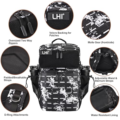 LHI Tactical Military Backpack for Men 25L/45L Large Molle Army Assault Pack 3 Day Hiking Rucksack With Bottle Holder - color: Black Lightning, size: 45L