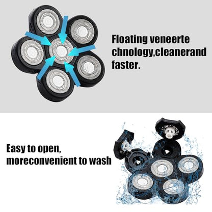 6 Head Shaver Replacement Heads for Many Brands Bald Men's Electric Shaver - color: Black 6 Head/3pcs