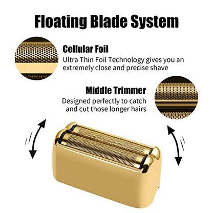 Replacement Foil and Cutters for BaBylissPRO Barberology Double Foil Shaver, Replacement Foil for BaBylissPRO Barberology FXFS2 Shaver, Golden - color: Gold