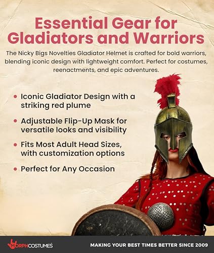 Nicky Bigs Novelties Morph Medieval Knight Greek Spartan Roman Helmet Costume Gold Gladiator Warrior Folding Face Mask - color: Gold