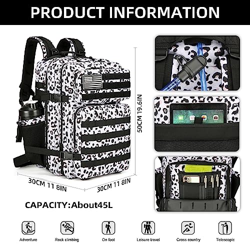 Military 45L Tactical Assault Backpack 3 day assault pack with Molle Waterproof backpack Rucksack for Tactical Backpacks - color: Whiteleopard