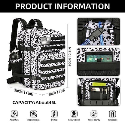 Military 45L Tactical Assault Backpack 3 day assault pack with Molle Waterproof backpack Rucksack for Tactical Backpacks - color: Whiteleopard