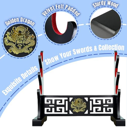 Padded Sword Stand Display Velvet Protect Sword Rack Katana Genji Japanese Samurai Blade Gladius Templar Medieval Sword Stand Holder - Dragon - color: 3-Tier