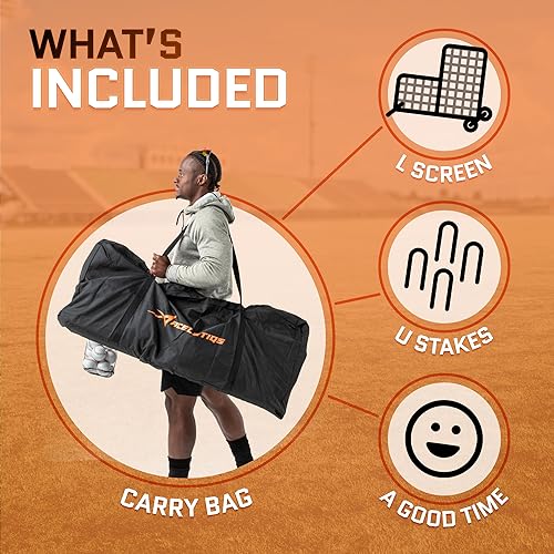 L Screen Baseball for Batting Cage | Baseball Pitching Net with Wheels-7 feet by 7 feet, 3.5 Inch by 3.5 Inch Cutout, Body Protector for Back Drive Lines Beisbol
