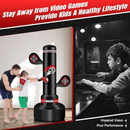 Heavy Freestanding Boxing Bag with Gloves, Pump and Jump Rope, Reflex Ball - color: Red and White