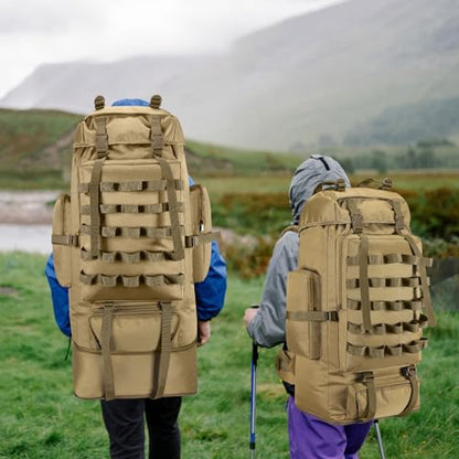 70L/100L Camping Hiking Backpack with Rain Cover, Expandable Large Military Tactical Backpack, Waterproof Molle Rucksack Travel Backpacking Daypack for Climbing Trekking (Khaki) - color: Khaki