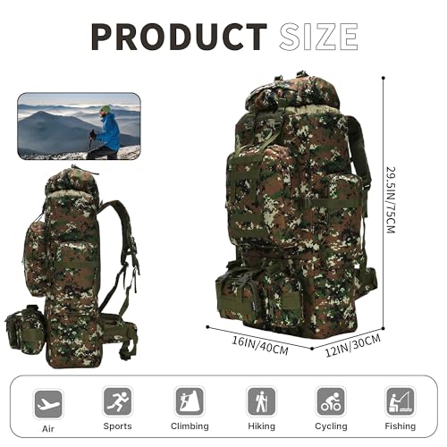 King'sGuard 100L Camping Hiking Backpack Molle Rucksack Military Camping Backpacking Daypack - color: Woodland Camo