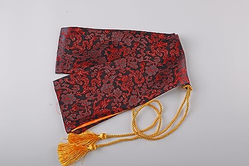51 Inch Synthetic Silk Nice Pattern Bag with Golden Tassel Cover Carrying for Japanese Samurai Katana Chinese Swords - color: red