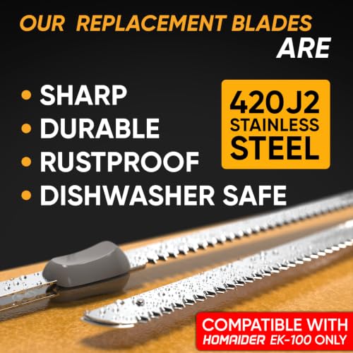 Homaider Replacement Blades for Electric Knife – Compatible EK-100 Only - 2 Stainless Steel Serrated Blades - size: Replacement Blades