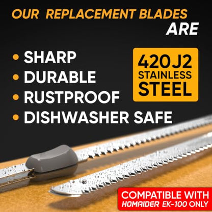 Homaider Replacement Blades for Electric Knife – Compatible EK-100 Only - 2 Stainless Steel Serrated Blades - size: Replacement Blades
