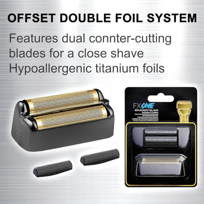 FXONE Shaver Replacement Foil and Cutter Compatible with BaBylissPRO FXONE Double Foil Stick Shaver,FX79RF2G Hypoallergenic Extra-close Shaver Replacement Head (Black/1 Pack)