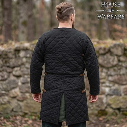 Medieval Gambeson Men Jacket | Padded Gambeson Coat 13th Century 2-Layer – Quilted Cotton Arming Wear - color: Black, size: Medium