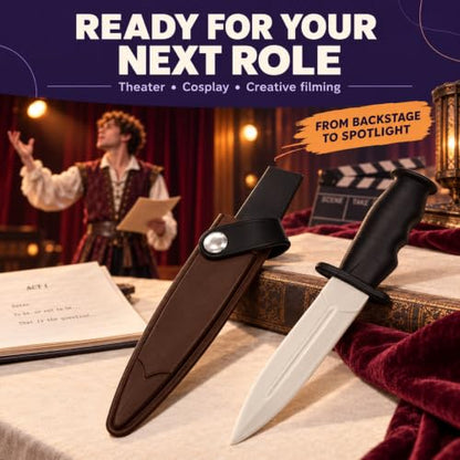 TIETHEKNOT Rubber Dagger Safe Fake Prop Knife with Sheath Harmless Cosplay Accessory Halloween props 10.5 Inch Length (brown) - color: brown