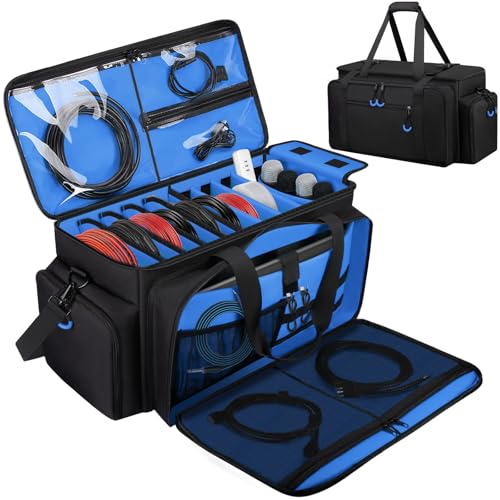 Large Dj Cable Bag with Detachable Dividers, Bottom Pad - color: Blue, style: Dj Cable Bag