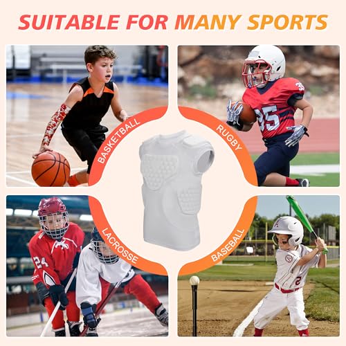 GUOZI Youth Football Padded Shirt with Chest Rib Shoulder Protectors - size: Medium, style: White