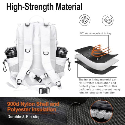 LHI Tactical Military Backpack for Men 25L/45L Large Molle Army Assault Pack 3 Day Hiking Rucksack With Bottle Holder - color: Silver White, size: 45L