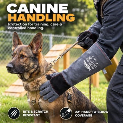 RAPICCA Animal Handling Gloves, Bite Proof Double Leather, 22 in Grey-Black - size: 2 Count (Pack of 1), style: 22 Inches