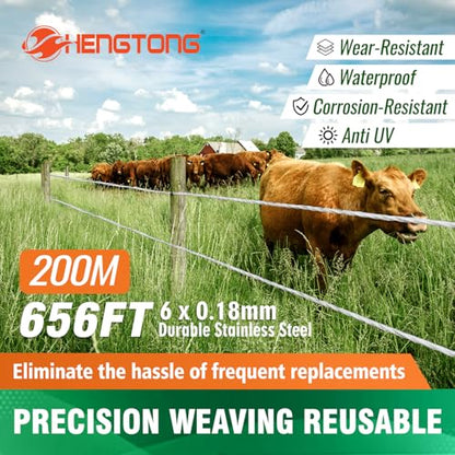 Electric Fence Polywire 3280ft (1000m), 6-Strand Stainless Steel Conductors, Rust & UV Resistant, Portable Electric Fencing, Durable & Reliable Conductivity, White - size: 3280ft