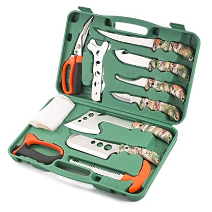 Hunting Deer Knife Set Field Dressing Kit Butcher Game Processor Set, 12 pc