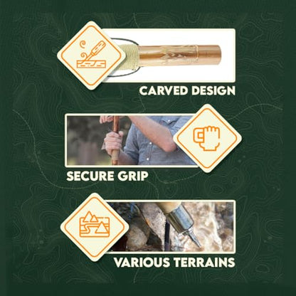 SE Survivor Series 55" Hand Carved Wolf Hiking Stick, Weatherproof, Rope Wrapped, Metal Tip - WS626-55RW