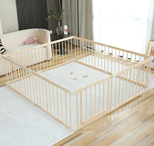 Baby Playpen Play Pen Play Fence Yards Wooden Large,Playpens for Babies and Toddlers Kids Indoor,Baby Play Yards Gym Area,Baby Day Care Play Pin(180x200x61 cm) - size: 180x200x61 cm