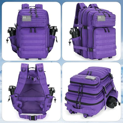 45L Military Tactical Backpack Hiking Backpacks Tactical Gear Camo Back Pack Army Molle Bag Rucksack Fitness Daypack - color: Purple