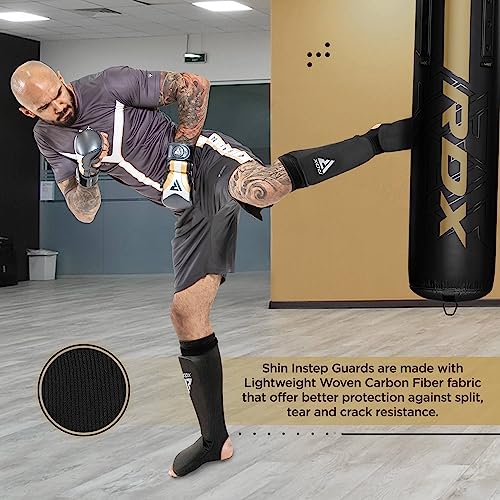 RDX Shin Guards Kickboxing Muay Thai, SATRA Approved, MMA Leg Instep Protection Pads, Sparring Training Martial Arts Boxing, Elasticated Padded Protector, Karate BJJ Taekwondo Gear, Men Women - color: Blue White, size: X-Large