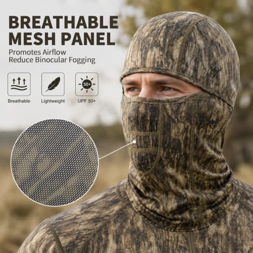 Lightweight Hunting Balaclava Camo Face Mask with Mesh Panel - color: Bark Ridge