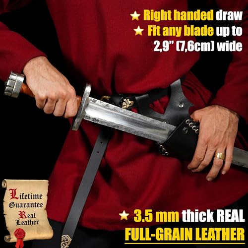 Mythrojan Medieval Sword Frog Adventurer with Leather Holder for Universal Rapier, Broadsword, Cutlass - style: Black (7.5" X 5")