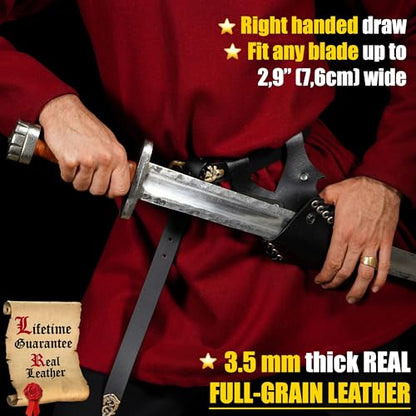 Mythrojan Medieval Sword Frog Adventurer with Leather Holder for Universal Rapier, Broadsword, Cutlass - style: Black (7.5" X 5")