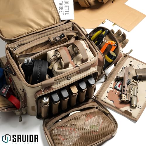 Savior Equipment Specialist Series Tactical Triple Pistol Shooting Range Hunting Duffle Bag Gun Carrying Case, Rigid Compartment Frame, Lockable Zippers - color: Chocolate Chip Camo