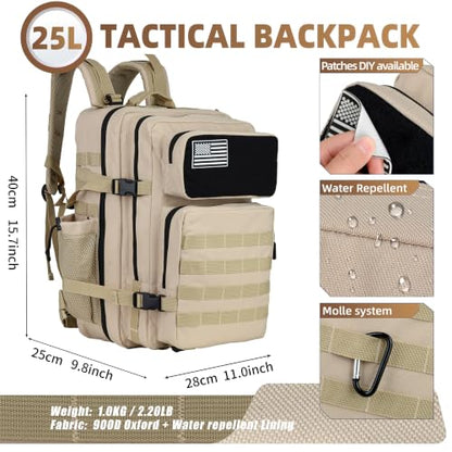 gracedon Tactical Backpack - Military Molle Bag 3 Days Pack for men and Women Large Assault Rucksack 25-45L (25L-light card) - color: 25l-light Card