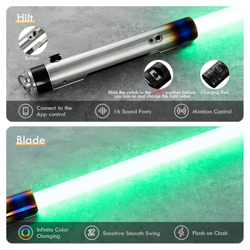 XRGB3.0 Smooth Swing Light Saber, 16 Sound Fonts, Motion Control Infinite Color Changing, Support Heavy Dueling Sol Light Saber, Rechargeable Metal Hilt for Adults