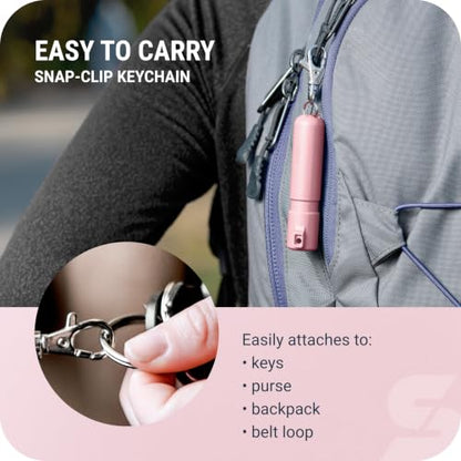 SABRE Mighty Discreet Pepper Spray with Snap-Clip Keychain - Pocket Size for Running, Walking, Keys & Travel, Fits in Small Bags & Purses, Max Strength Self Defense, UV Dye, 12 ft Range, 0.18 fl oz - color: Soft Pink