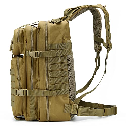 QT&QY 45L Military Tactical Backpacks Molle Army Assault Pack 3 Day Bug Out Bag Hiking Treeking Rucksack… - color: 0.1 Tan