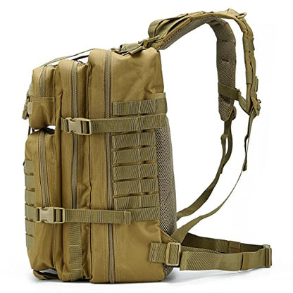 QT&QY 45L Military Tactical Backpacks Molle Army Assault Pack 3 Day Bug Out Bag Hiking Treeking Rucksack… - color: 0.1 Tan