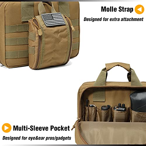 DBTAC Gun Case Bag XS | Tactical 1~2 Pistol Bag Firearm Shooting Case with Lockable Zipper for Shooting Range Outdoor Hunting | US Flag Patch + Universal Holster Included - color: Brown