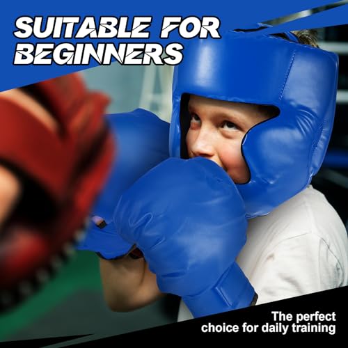 Kanayu 12 Pcs Kids Boxing Gear Set Helmet Gloves Hand Wraps - color: Blue, White