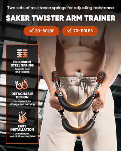 2026 New Saker PowerTwist Arm Trainer, Adjustable Forearm Strengthener, Arm Exercise and Chest Workout Equipment for Home Gym, for Men, Ideas for Fitness Enthusiasts - style: 30-120LB(Orange-Black)