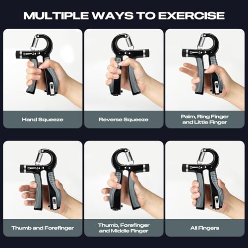 JTHEW Grip Strength Trainer - Adjustable Resistance 11-132lbs/5-60kg Hand Gripper & Forearm Strengthener Device with Smart Counter for Sports & Rehab - color: Black