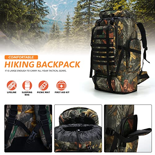 100L Hiking Camping Backpack MOLLE Rucksack Waterproof Traveling Daypack Durable High-Performance Backpack for Backpacking (Leaf camo100L) - color: Leafcamo