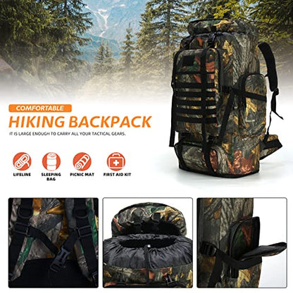 100L Hiking Camping Backpack MOLLE Rucksack Waterproof Traveling Daypack Durable High-Performance Backpack for Backpacking (Leaf camo100L) - color: Leafcamo