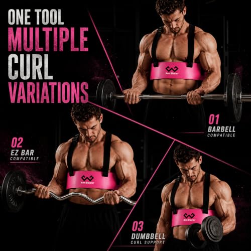Arm Blaster Bicep Curl with Neoprene Padding, Adjustable Aluminum Bicep Curl Isolator, Bicep Blaster Arm Trainer for Weight Lifting Bodybuilding Home Gym Workout - color: Pink
