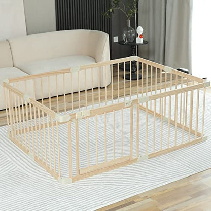 Baby Playpen Play Fence Gate Play Pen Wood Large,Playpens for Babies and Toddlers Kids Indoor,Baby Play Yards Gym - size: 120x160x61 cm
