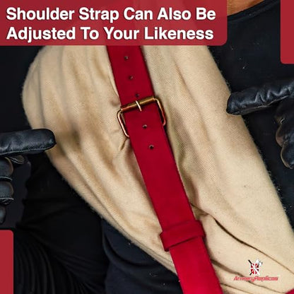 Armory Replicas Handcrafted Rigid Nature Right-Handed Leather Rapier Sword Frog Belt with Adjustable Fit - color: Red