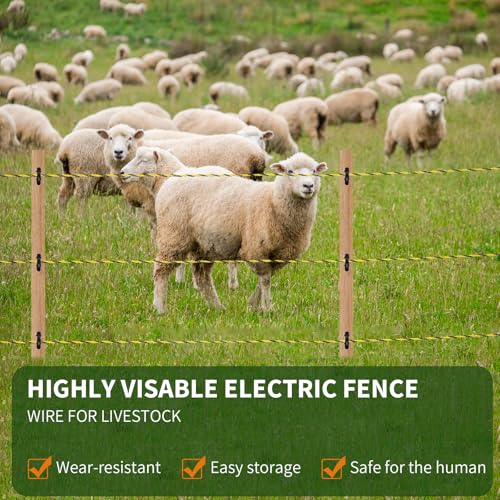 5500ft Electric Fence Polywire, 9-Strand Stainless Steel Rope for Livestock - size: 5500 Feet