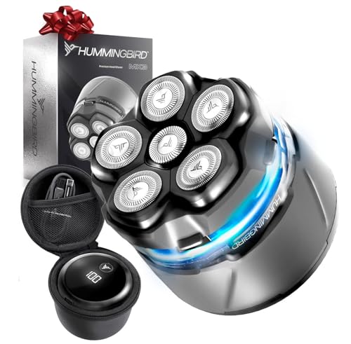 HUMMINGBIRD MK3 Stealth Edition Electric Head Shaver - No Nick Electric Razor for Men, Cordless USB C Rechargeable, Waterproof Wet/Dry Shave, 6 Blade Head, LED Display, Rotary Skull Shaver with Case - size: MK3 Stealth Edition Electric Head Shaver